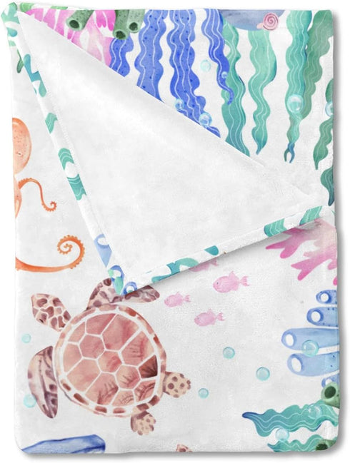 Baby Toddler Sea Animals Blanket Gift for Girl Boy Ocean Whale Turtle Jellyfish Starfish Corals Sea Weeds Flannel Swaddle Blankets Nautical Marine...