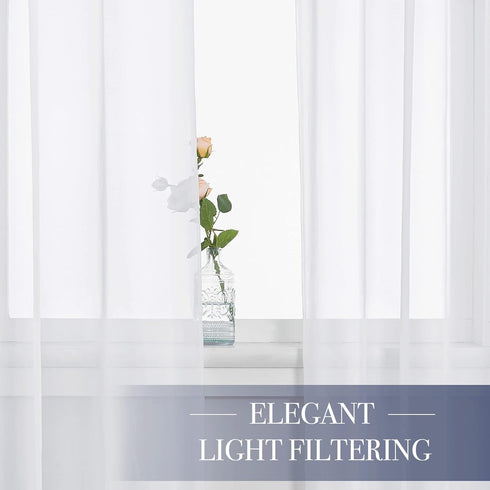 NICETOWN White Sheer Curtains 63 inch Length for Bedroom, Rod Pocket Translucent Voile Sheer Airy & Breathable Curtain Panels for Flat/Apartment, ...