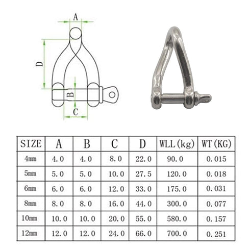 M4 Screw Pin Twist Shackle Anchor Shackle Stainless Steel 304 D Ring Shackle for Material Handling,Rigging Accessories,Connecting Chains and Ropes...