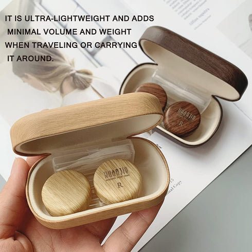 CARUNCOO Wood Grain Contact Lens Case Compact Eye Contact Case for Travelling Portable Contact Box with Mirror Rectangle?Cute Colorful Especially ...