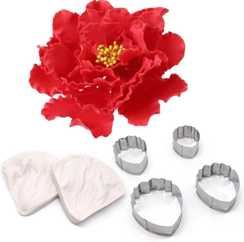 AK ART KITCHENWARE Peony Cutter & Veiner Cake Decorating Supplies Stainless Steel Cookie Cutter Silicone Veining Mold Gumpaste Making Tool A327&VM...
