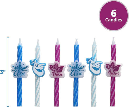 Disney Frozen II Birthday Cake Candles | 6 Birthday Candles for Cake Decorations, White, Blue, Pink Stripe Candles Featuring Anna, Elsa, & Olaf fo...