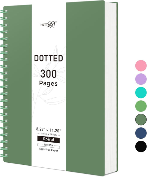 RETTACY Bullet Dotted Journal - A4 Dotted Grid Spiral Notebook with 300 Pages, 100 GSM Premium Acid-Free Paper, Bullet Journaling, Sketching, Twin...