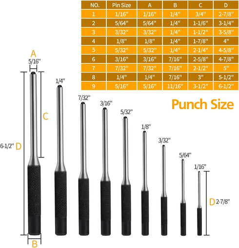 Pin Punch Set, 9pcs 1/16" - 5/16" Removing Repair Tools with Storage Pouch, Great for Automotive, Watch Repair, Jewelry and Craft(9pcs Pin Punch)...