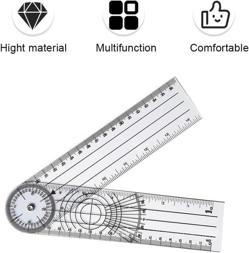 Clear Plastic Goniometer Angle Measuring Tool Protractor Finder Quick 360 Degree 7'' Arms Folding Ruler Office Measuring Drawing Woodworking Desig...