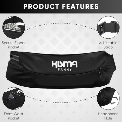 Kisma Running Fanny Pack and Sport Waist Belt for Runners, Hikers, and Travelers, Lightweight Moisture-Wicking Neoprene, Long Adjustable Strap to ...