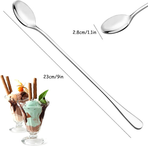 9 Inch Long Handle Iced Teaspoon, DaKuan Set of 10 Stainless Steel Iced Teaspoon for Iced Tea, Coffee, Cocktail, Milkshake, Cold Drink...