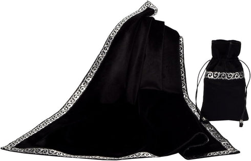 BLESSUME Altar Tarot Table Cloth Divination Wicca Square Velvet Cloth with Tarot Pouch Black...
