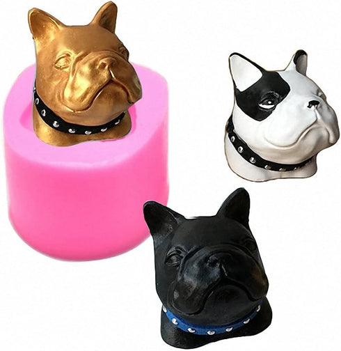 French Bulldog Dog Head Silicone Mold for Chocolate, Ice Cube, Fondant, Candle, Plaster, Mini Soap, Wax Crayon Melt, Cake Decorating...