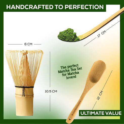 BambooWorx Matcha Whisk Set - (Chasen), Traditional Scoop (Chashaku), Tea Spoon. The Perfect Sets to Prepare a Traditional Cup of Japanese Tea, Ha...
