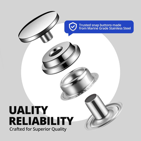 120 pcs Stainless Steel Snap Marine Grade Boat Canvas Snaps Fasteners kit 15 mm Snap Button Press Stud Cap for Fabric Jeans Jackets DIY Craft Mari...