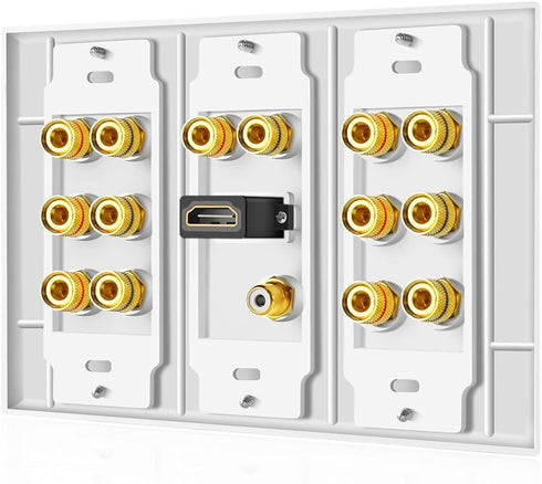 TNP Home Theater Speaker Wall Plate Outlet - 7.1 Surround Sound Audio Distribution Panel, Gold Plated Copper Banana Plug Binding Post Coupler, RCA...