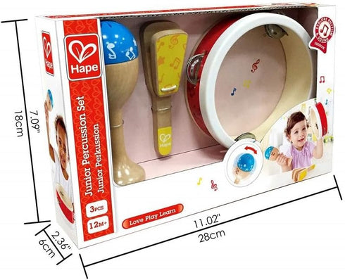 Hape Junior Percussion Set | 3 Piece Wooden Percussion Instrument Set for Toddlers, E0615...