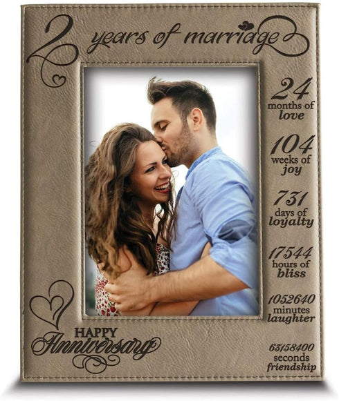 BELLA BUSTA- 2 Years of Marriage - second anniversary - Engraved Leather Picture Frame-Anniversary for couple (5 x 7 Vertical)...