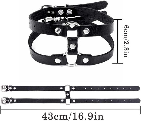 Black Leather Choker Punk Short Collar Gothic 2-tier Circle Rivet Necklace Soft PU Leather Short Neck Accessories for Women...