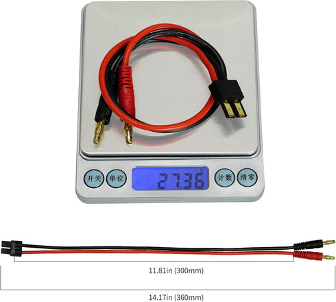 FLASH HOBBY 2PCS Battery Charger Adapter Male to 4.0mm Banana Plug Connector with 14AWG 300mm Cable Wire for RC Crawler, Helicopter & Boat Lipo Ba...