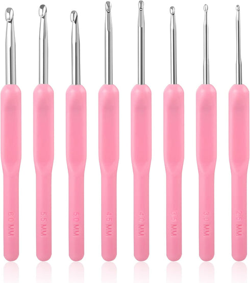 8PCS Crochet Hooks Set Pink Crochet Set Smooth Knitting Needles Kit Silicone Crochet Hook......