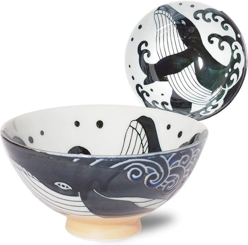 MINORU TOUKI Minorutouki Mino-yaki Japanese Ceramic Rice Bowl Whale Blue ?5×H2.6 in 7.14oz Made in Japan...