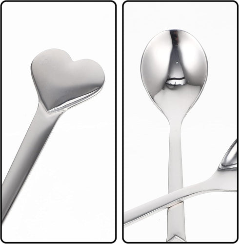 Spoons Silverware 12pcs Coffee Spoon Heart Shaped Spoons Dessert Spoon Stainless Steel Spoon Ice Cream Spoons Tea Spoons Love Spoon for Valentines...