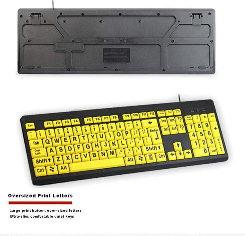 Large Print Computer Keyboard, Wired USB High Contrast Keyboard with Oversized Print Letters for Visually Impaired Low Vision Individuals (Yellow+...
