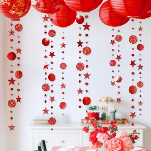 Decor365 Twinkle Star Garland Glitter Red Party Decorations Star Banner Ceiling Hanging Streamer Backdrop for Birthday Valentine’s Day Christmas L...