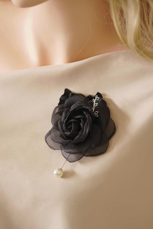 Black Rose Flower Pin Brooch, Floral Brooch, Fabric Flower Brooch Pin for Women, Wedding Party Dress and Scarf Accessories, Fashion Jewellery for ...