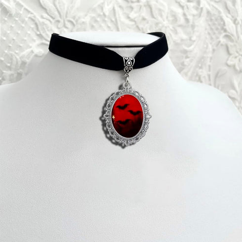 Blood Bat Cameo Choker Necklace Gothic Red Cabochon Pendent Necklace Vampire Accessories for Women...