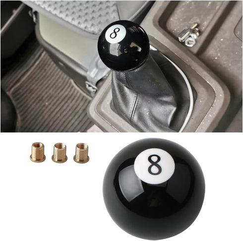 AUCELI Car Shift Knob Manual Gear, No.8 Billiard Ball Type Car Shifter Lever Head Knob, 2.2" Acrylic Round Ball Shift Knob with 3 Adapters, Auto A...