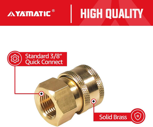YAMATIC Pressure Washer Quick Connect,3/8 Quick Connect Fitting, 3/8'' Female NPT x 3/8'' Quick Connect, 3/8" Inch Brass Female Quick Connect Coup...