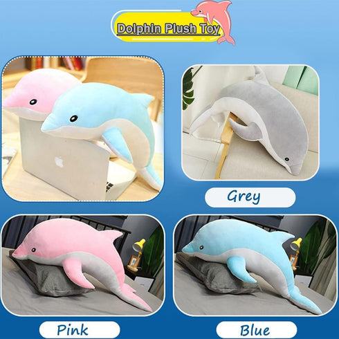 3 Pieces, Dolphin Filled Animal Plush Pillow, Super Soft Doll, Ocean Animal Plush Toy for Boys and Girls as a Sleeping mat Gift, (Blue, Pink, Gray...