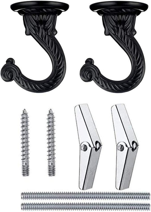 2 Sets 55mm/2.17" Ceiling Metal Ceiling Hooks, Heavy Duty Swag Ceiling Hooks with Hardware for Hanging Plants/Chandeliers/Wind Chimes/Ornament (Bl...