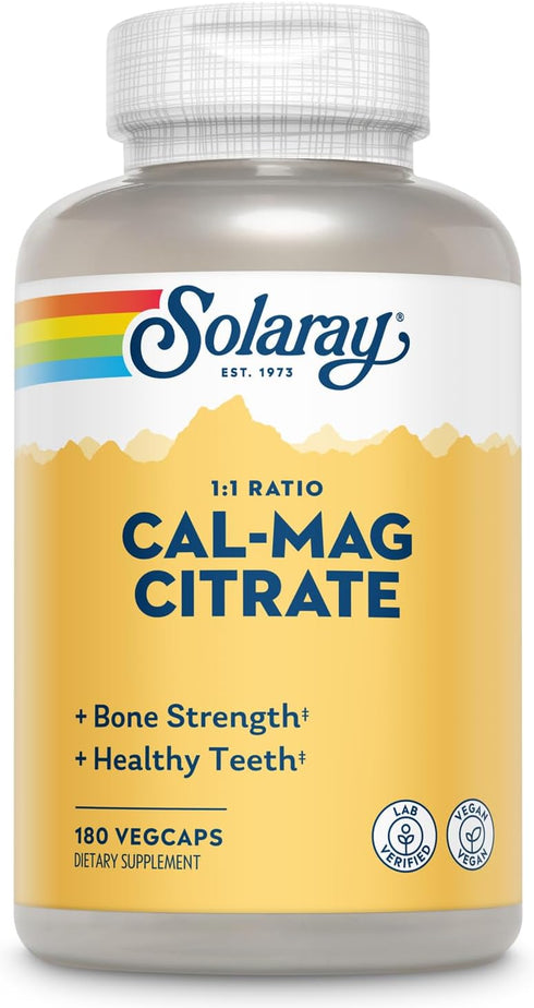 Solaray Calcium Magnesium Citrate 1:1 Ratio, Healthy Bones, Teeth, Muscle & Nervous System Support, 30 Serv, 180 VegCaps...