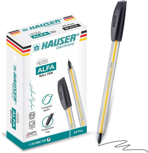 HAUSER ALFA Tricone Black Ballpoint Pens 25 Pc, 1.00 MM Bold Pens, Back To School Supplies, Office Pens, Desk Essentials, Education Supplies & Cra...