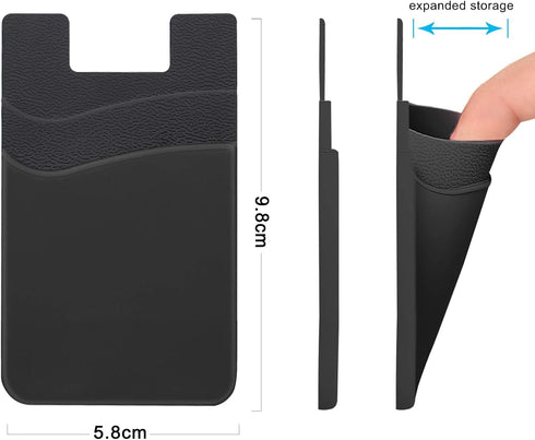 SS Card Holder for Back of Phone, Cell Phone Wallet Stick-on Credit Card Sleeve Pocket Silicone Pouch Compatible for iPhone, Samsung Galaxy and Mo...