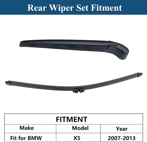 Rear Wiper Arm and Blade Set for BMW X5 X5M E70 2007-2013, Rear Windsheild Wiper Replacement for Back Windshield Window, OE: 61627161029...
