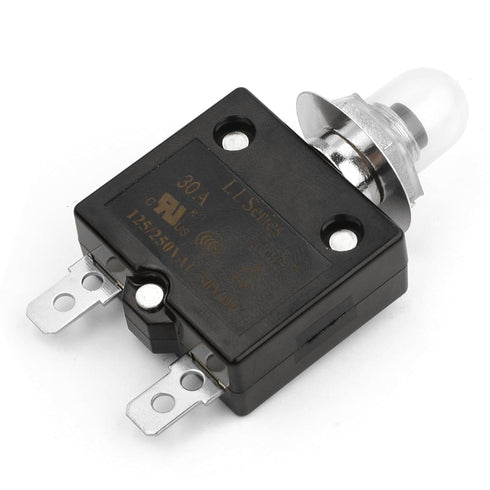 10A Manual Reset Button Circuit Breaker 2 Pack 125/250V AC 50V DC Thermal Overload Protector with Quick Connect Terminals and Waterproof Button Ca...