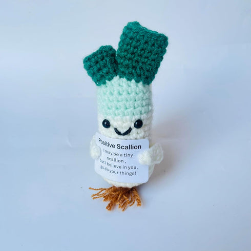 Positive Crochet Scallion Doll Funny Knitted Toys with Positive Card, Emotional Support Scallion Cute Creative Gifts for Friends Party Decoration ...