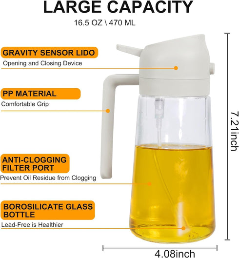 2 in 1 Oil Dispenser and Oil Sprayer, Oil Sprayer for Cooking 2024 Upgrade 16oz/470ml Oil Dispenser and Oil Sprayer Bottle, Oil Dispenser for Kitc...