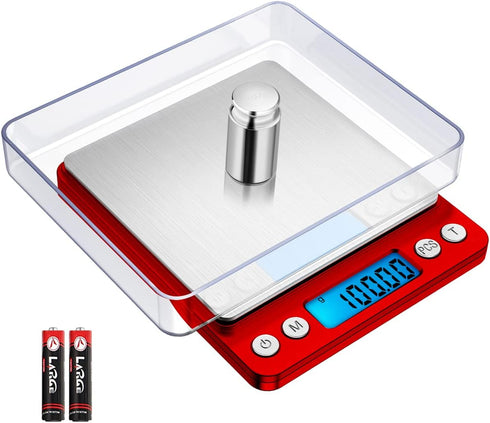 AMIR Digital Kitchen Scale, 500g/ 0.01g Mini Pocket Jewelry Scale, 100g Calibration Weight, Cooking Food Scale with Back-Lit LCD Display, 2 Trays,...