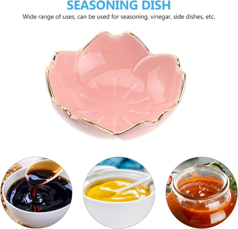 Luxshiny Appetizer Dish Bowl Utensil Set 2pcs Ceramic Bowl, Gold Rim Bowls Flower Appetizer Plates Dipping Bowls for Home Kitchen () Japanese Deco...