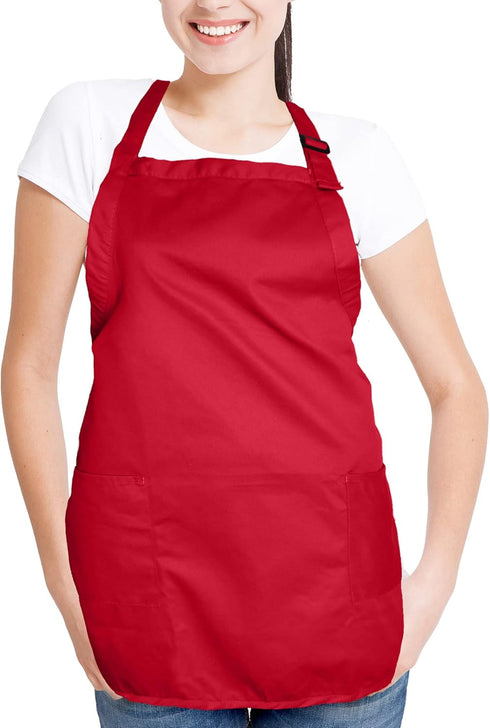DALIX Apron Commercial Restaurant Home Bib Spun Poly Cotton Kitchen Aprons (2 Pockets) in Red...