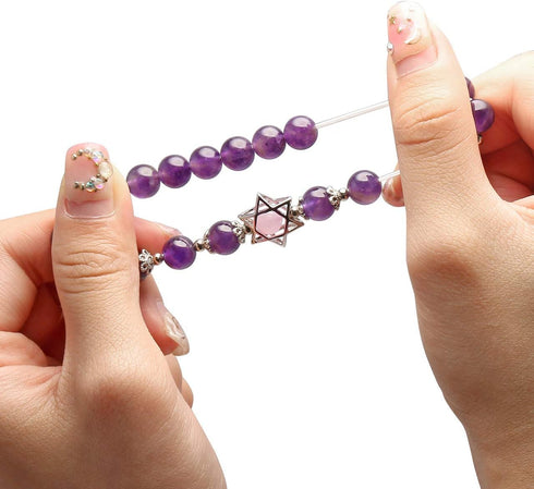 Jovivi 2pcs Natural Semi Precious Gemstone Amethyst Rose Quartz Crystal Bracelets Set Handmade Healing Stone Beads Beaded Stretch Bracelet for Wom...