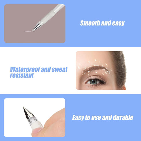 Skin Marker Eyebrow Tattoo Marker Position Outline Pen 3 Pcs, Waterproof Eyebrows Pencil Tattoo Makeup And Microblading Supplies, White Brow Marki...