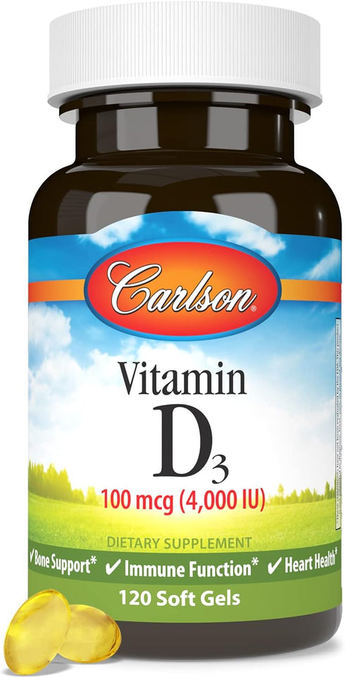 Carlson - Vitamin D3, 4000 IU (100 mcg), Vitamin D Supplements, Bone & Immune Health, Cholecalciferol Supplement, Gluten Free Vitamin D Capsules, ...