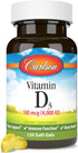 Carlson - Vitamin D3, 4000 IU (100 mcg), Vitamin D Supplements, Bone & Immune Health, Cholecalciferol Supplement, Gluten Free Vitamin D Capsules, ...