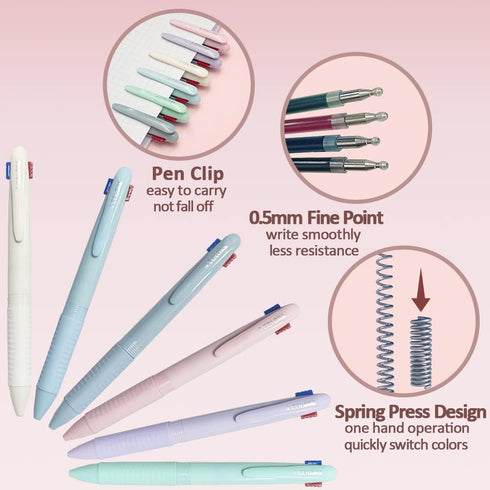 6PCS Multicolor Ballpoint Pen, 4-in-1 Smooth Retractable Ink Pens with Pen Clip, 0.5mm Fine Point Pen for Office School Supplies Students Classroo...