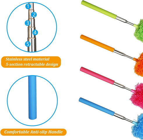 4 Pcs Washable Microfiber Feather Duster, with Extendable Pole and Bendable Head, Microfibre Cleaning Tool for Cleaning Office, Car, Computer, Fur...