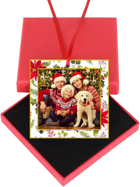 WaaHome Picture Frame Christmas Ornaments 2025-3'' Floral Photo Frame Christmas Tree Ornaments Decorations Gifts for Family Friends Women Mom...