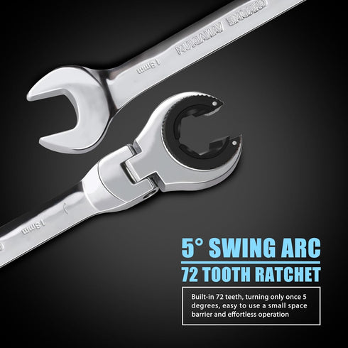 1PCS 18mm Open Flex-Head Ratcheting Wrench, Metric Ratcheting Spanner with 74 Teeth, Chrome Vanadium Steel Tubing Ratchet Spanner...