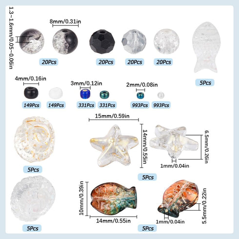 SUNNYCLUE 1 Box 3100+Pcs Ocean bead Kit Sea Animal Beads Bulk Conch Starfish Fish Bead Black Glass Seed Bead Summer Hawaii Glass Spacer Beads for ...